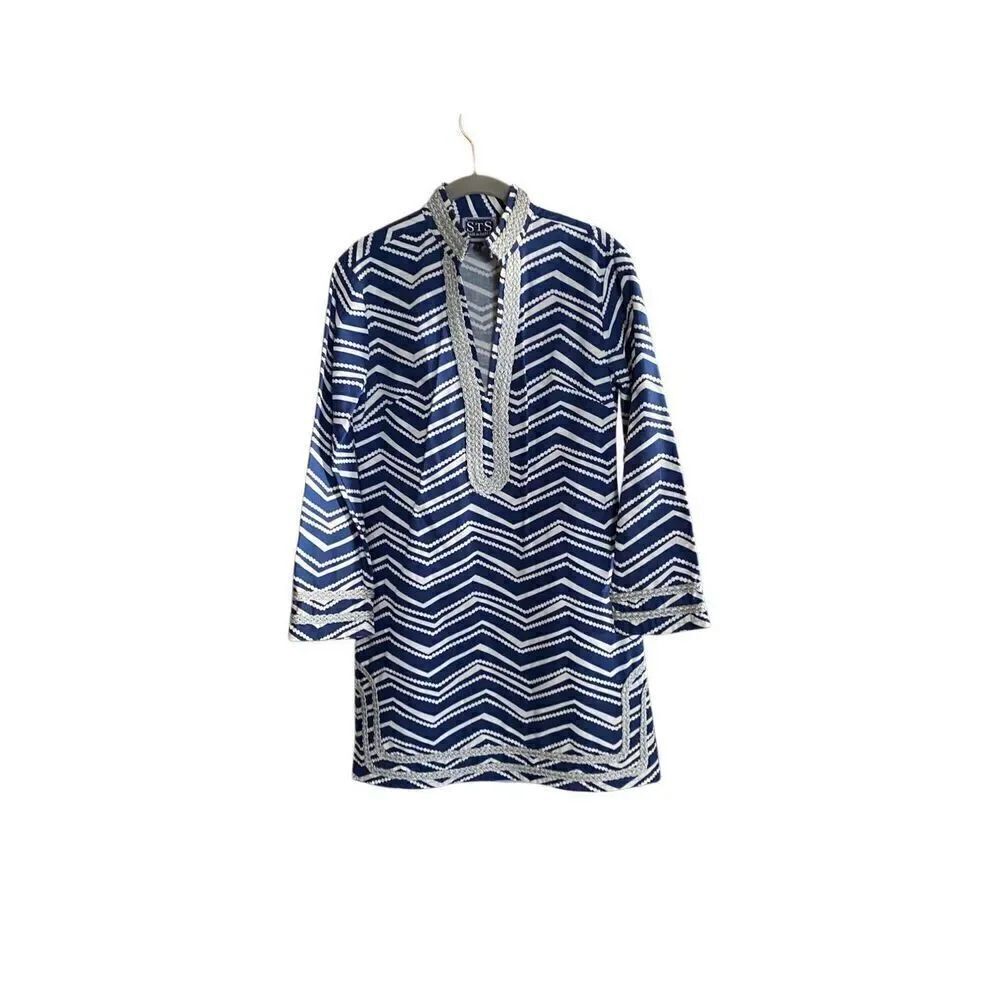 Sail to Sable women’s blue and white tunic style dress, size small